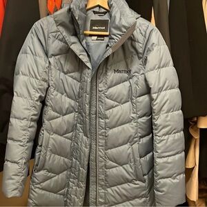 NWOT Marmot Icy Blue Grey 700-fill Down Parka Coat XS
